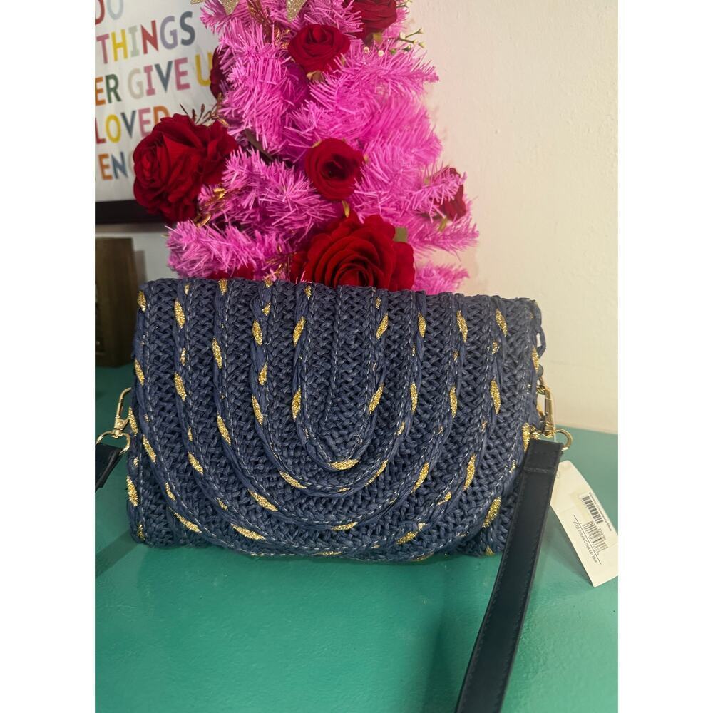 BKS Victoria Crossbody Bag – Navy Blue with Gold Accents ‎ NWT